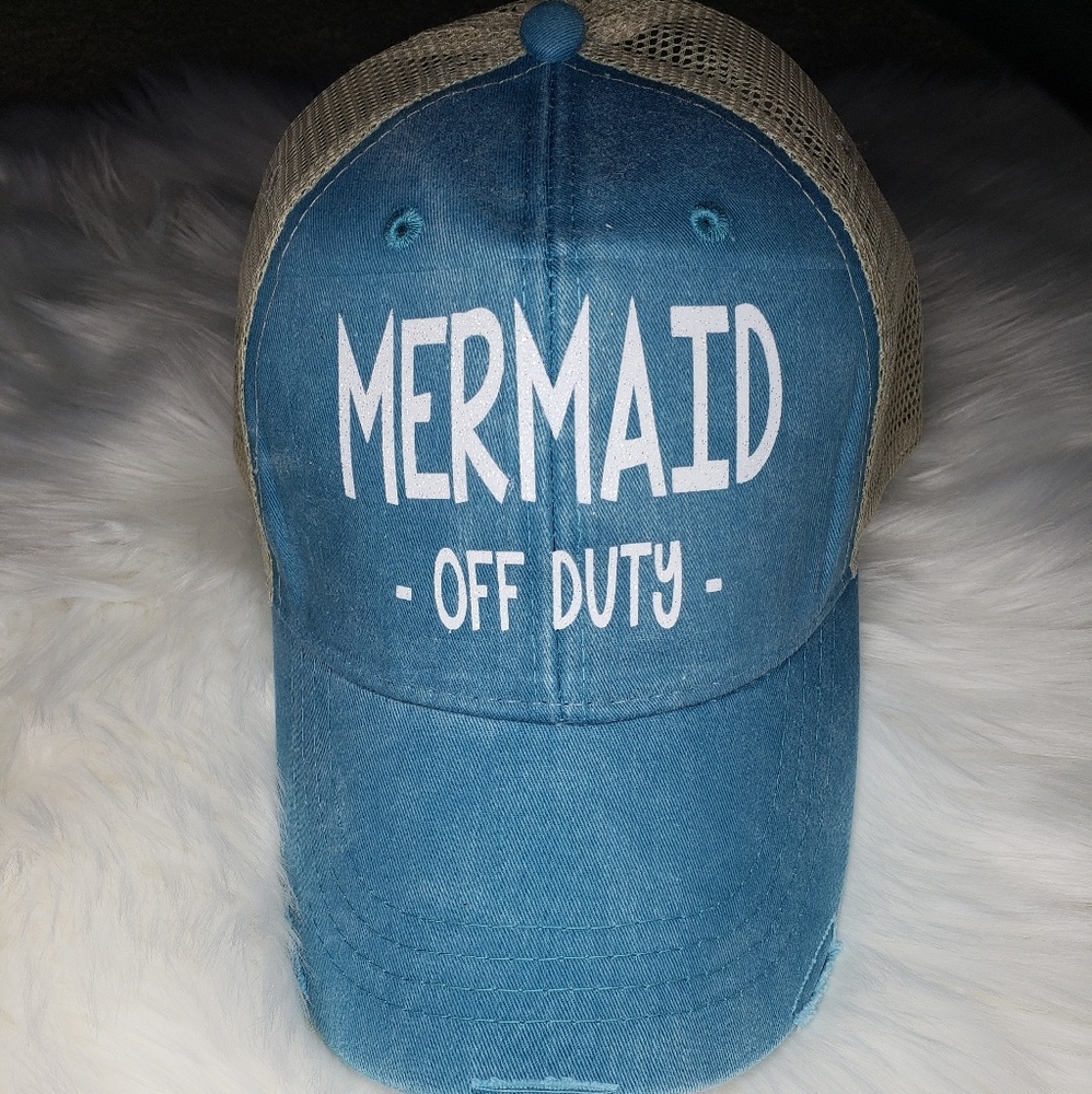 Mermaid Off Duty Distressed Hat, teal